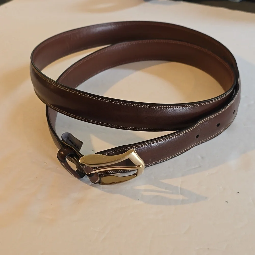 Perry Ellis Portfolio Mens Brown Top Grain leather belt Gold Buckle Sz.XL